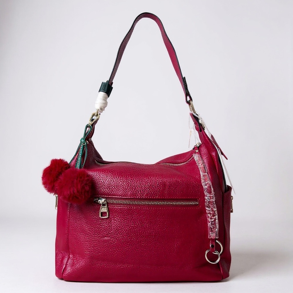 Over Earth Burgundy Genuine Leather Shoulder Bag with charm NWT